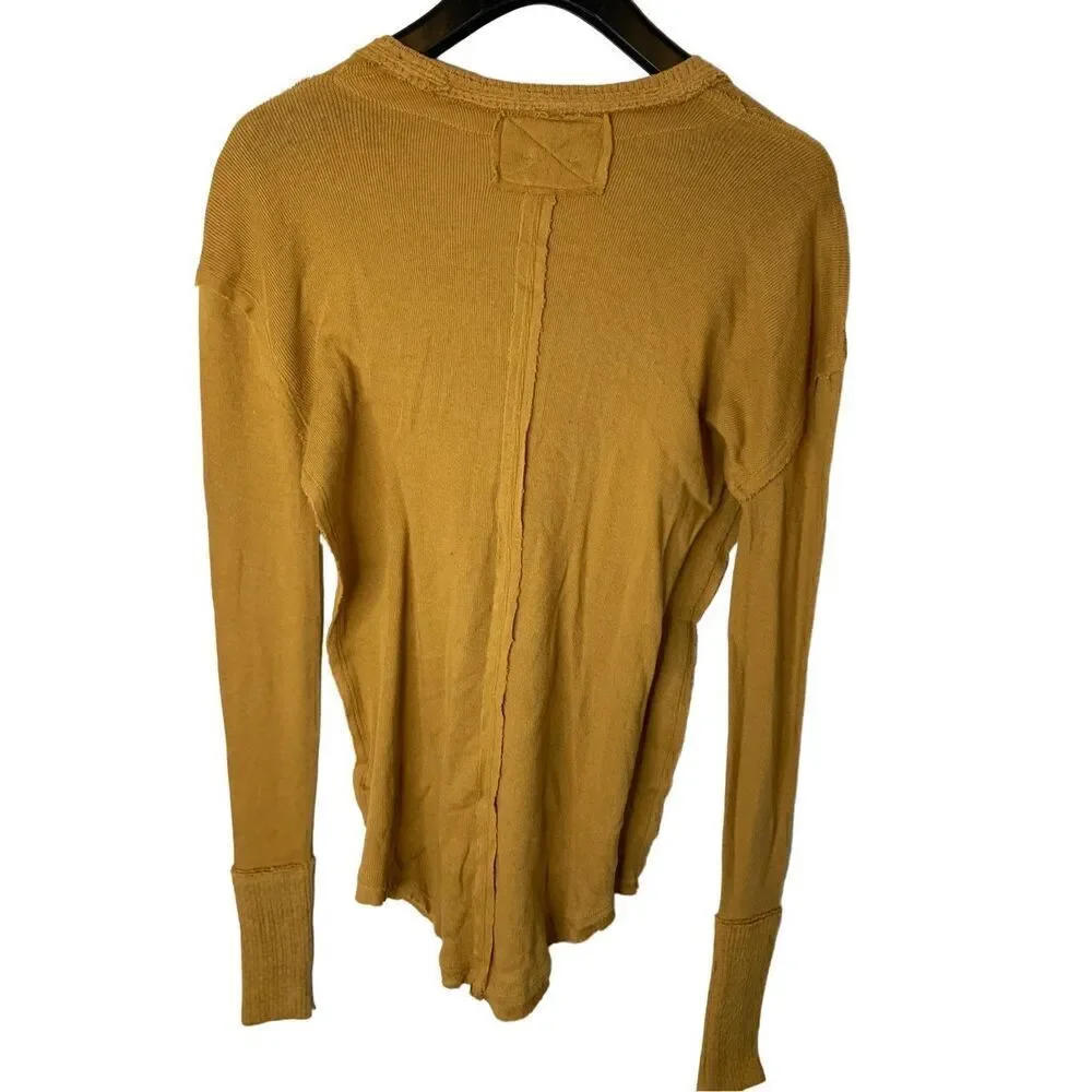 Free People We The Free oversized thermal mustard yellow women’s size XS NEW NWT
